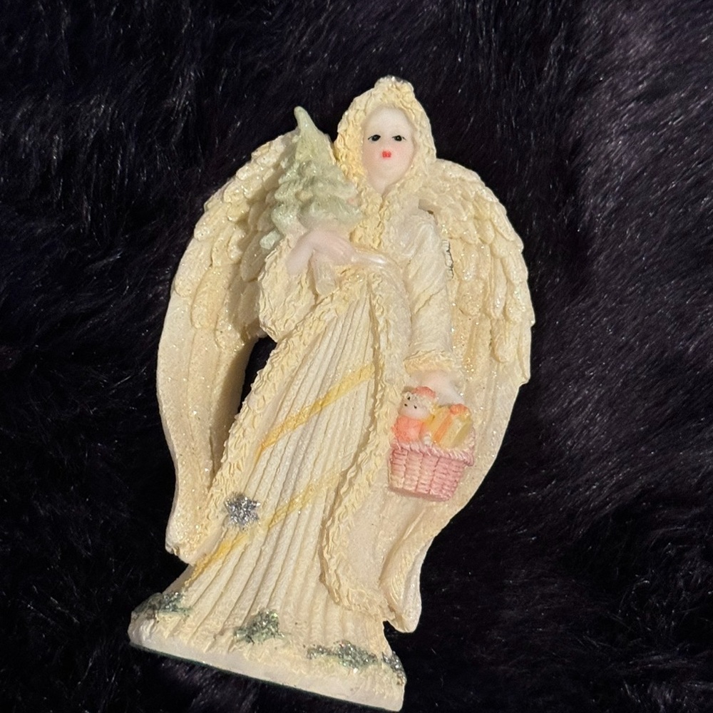 Cream Angel Figurine with Basket